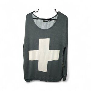 Grey Lightweight Sweater with White Cross - Size S